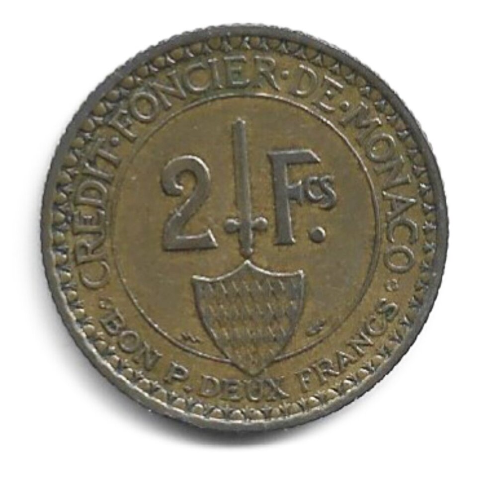 1926 Monaco 2 Francs Coin (b172)